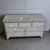 Bone Inlay Targua Design 7 Drawers Chest Black